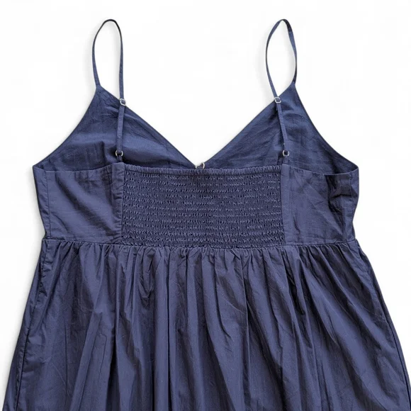 Quince Organic Cotton Navy Sleeveless Maxi Dress Smocked Back Sz L NWT - Picture 5 of 11
